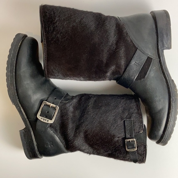 FRYE Veronica Leather Calf Hair Short Boot 6.5 Biker Western Y2K 90’s Grunge - Picture 14 of 16